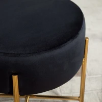 HOMCOM Tabouret rond style art déco châssis piètement acier doré assise aspect velours noir(m-8)