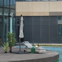 Outsunny Parasol déporté rond inclinable rotatif 360° manivelle piètement acier mât alu. dim. Ø 3 x 2,4H m polyester haute densité gris(m-5)