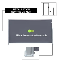 Outsunny Store latéral Brise-Vue paravent rétractable dim. 3L x 1,8H m métal Polyester imperméable Anti-UV Haute densité 180 g/m² Gris(m-5)