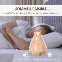 HOMCOM Diffuseur d'huiles essentielles 300 ml design vase - humidificateur d'air - diffuseur aromathérapie avec 7 lumières LED - minuterie - imitation bois(m-4)