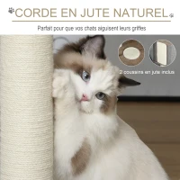 PawHut Arbre à chats design contemporain griffoirs grattoir jute naturelle grande niche plateformes coussins inclus MDF hêtre lin gris(m-5)