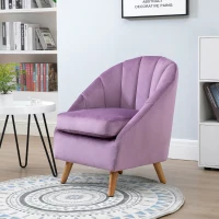 HOMCOM Velvet Armchair, Modern Accent Chair, Upholstered Tub Chair with Solid Wood Legs and Seat Cushion for Living Room, Violet(m-2)