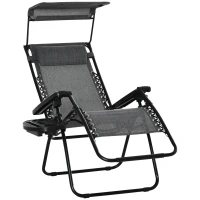 Outsunny Zero Gravity Garden Deck Folding Chair Texteline Patio Sun Lounger Reclining Seat with Cup Holder & Canopy Shade - Grey(m-11)