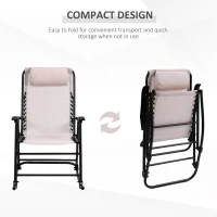 Outsunny Garden Rocking Chair Folding Outdoor Portable Zero Gravity Chair w/ Headrest-Beige(m-5)