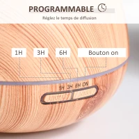 HOMCOM Diffuseur d'huiles essentielles 300 ml design vase - humidificateur d'air - diffuseur aromathérapie avec 7 lumières LED - minuterie - imitation bois(m-6)