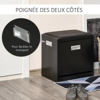HOMCOM Banc à Chaussures - étagère à Chaussures - Meuble à Chaussures - 1 abattant 2 Niveaux - Coussin revêtement synthétique Noir(m-6)