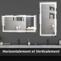 HOMCOM Miroir Lumineux LED Salle de Bain Miroir rectangulaire 53 W Fonction antibuée Interrupteur Tactile 120L x 60l cm(m-7)