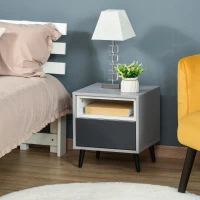 HOMCOM Chevet Table de Nuit Design Contemporain 40L x 40l x 45H cm tiroir + Niche Panneaux Particules Gris Blanc(m-2)