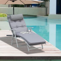 Outsunny Steel Frame Outdoor Garden Padded Sun Lounger w/ Pillow Grey(m-9)