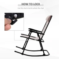 Outsunny Garden Rocking Chair Folding Outdoor Portable Zero Gravity Chair w/ Headrest-Beige(m-6)