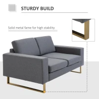 HOMCOM Modern Double 2 Seat Sofa Compact Loveseat Couch Padded Linen Upholstery Steel Leg Grey(m-4)