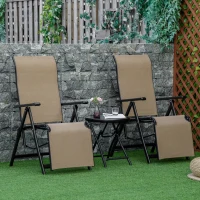 Outdoor Set of 2 Outdoor Sun Lounger 10-Position Adjustable Texteline Folding Reclining Chairs with Footrest for Patio Garden, Beige(m-2)