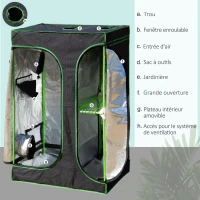 Outsunny Chambre de Culture hydroponique Tente de Culture Grow Box 0,9L x 0,6l x 1,35H m jardinière Incluse Oxford 600D Mylar Noir Vert(m-5)