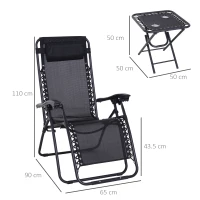 Outsunny 3pcs Sun Lounger Chairs with Table, Reclining Folding Garden Zero Gravity Chairs, Black(m-3)