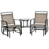 Outsunny Double Outdoor Glider Chair, 2 Seater Patio Rocking Chairs, Swing Bench with Tempered Glass Table, Breathable Mesh Fabric for Backyard, Garden, Porch, Brown(m-13)