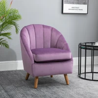 HOMCOM Velvet Armchair, Modern Accent Chair, Upholstered Tub Chair with Solid Wood Legs and Seat Cushion for Living Room, Violet(m-11)