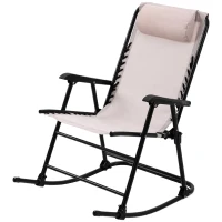 Outsunny Garden Rocking Chair Folding Outdoor Portable Zero Gravity Chair w/ Headrest-Beige(m-12)