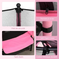 HOMCOM Trampoline Enfant Ø 1,40 × 1,58H m Filet de sécurité Porte zipée Couvre-Ressorts 6 poteaux rembourrés Inclus Rose(m-6)
