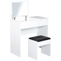 HOMCOM Coiffeuse Table de Maquillage Design Contemporain 80L x 40l x 79H cm Miroir escamotable, tiroir, Coffre + Tabouret Noir(m-1)