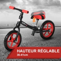 HOMCOM Draisienne Enfant Vélo Sans Pédales Roues 12" EVA Hauteur Selle réglable pour Enfants de 2 à 5 ans Acier Noir(m-4)