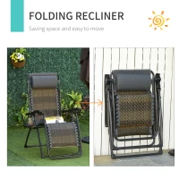 Outsunny Outdoor Zero Gravity Folding Sun Lounge Chair with Headrest, Recliner Chair w/ Cup and Phone Holder for Garden, Balcony, Deck, Grey(m-5)