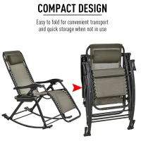 Outsunny Garden Rocking Chair Folding Recliner Outdoor Adjustable Sun Lounger Rocker Zero-Gravity Seat with Headrest Side Holder Patio Deck - Grey(m-5)