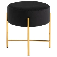 HOMCOM Tabouret rond style art déco châssis piètement acier doré assise aspect velours noir(m-1)