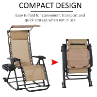 Outsunny Garden Rocking Chair Folding Recliner Outdoor Adjustable Sun Lounger Rocker Zero-Gravity Seat with Headrest Side Holder Patio Deck - Beige(m-4)