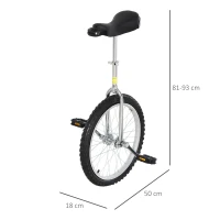 HOMCOM Velo 1 roue cirque jonglage monocycle artiste 20 pouces mono roue argent-noir(m-3)