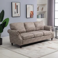 HOMCOM 3 Seater Corner Sofa Microfiber Cloth Wood Frame Thick Padding High Back, Brown(m-12)