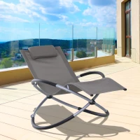 Outsunny Outdoor Orbital Lounger Zero Gravity Patio Chaise Sun Lounger Foldable Rocking Chair with Pillow, Grey(m-2)