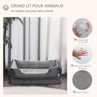 PawHut Lit pour animaux de compagnie panier pour chien orthopédique mousse à mémoire avec housse lavable amovible 75 x 60 x 20 cm gris blanc(m-5)