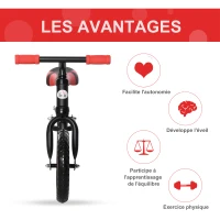 HOMCOM Draisienne Enfant Vélo Sans Pédales Roues 12" EVA Hauteur Selle réglable pour Enfants de 2 à 5 ans Acier Noir(m-5)