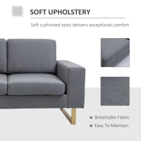HOMCOM Modern Double 2 Seat Sofa Compact Loveseat Couch Padded Linen Upholstery Steel Leg Grey(m-5)