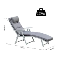 Outsunny Steel Frame Outdoor Garden Padded Sun Lounger w/ Pillow Grey(m-3)