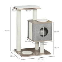 PawHut Arbre à chats design contemporain griffoirs grattoir jute naturelle grande niche plateformes coussins inclus MDF hêtre lin gris(m-3)