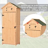Outsunny Armoire de jardin extérieur abri de jardin en bois abri pour outils 3 étagères 2 Portes loquets Toit Pente bitumé rangement et stockage extérieurs pour terrasse 77 x 54 x 179 cm effet bois naturel(m-4)