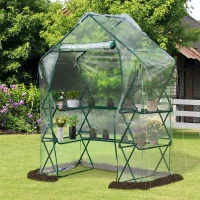 Outsunny Serre de jardin pliable 6 tablettes dim. 1,43L x 0,73l x 1,95H m porte déroulante acier vert PVC haute densité transparent(m-2)