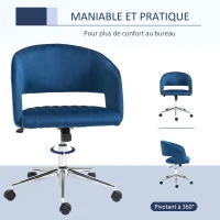 Vinsetto Chaise de bureau design contemporain hauteur réglable pivotant 360° piètement chromé velours bleu(m-4)