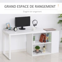 HOMCOM Bureau Informatique Table Informatique Modulable Design Contemporain Pivotant 2 Plateaux Multi-rangements 120 x 108 x 76 cm Blanc(m-6)
