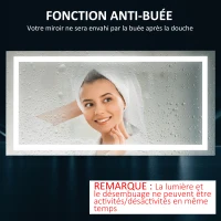 HOMCOM Miroir Lumineux LED Salle de Bain Miroir rectangulaire 53 W Fonction antibuée Interrupteur Tactile 120L x 60l cm(m-6)