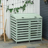 Outsunny Abri poubelles - abri de Jardin - 2 Portes verrouillables - dim. 131L x 85l x 125H cm - Bois Sapin Vert d'eau(m-2)