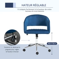 Vinsetto Chaise de bureau design contemporain hauteur réglable pivotant 360° piètement chromé velours bleu(m-5)