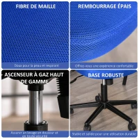 Vinsetto Chaise de bureau ergonomique fonction bascule hauteur réglable pivotant 360° revêtement maille bleu(m-4)
