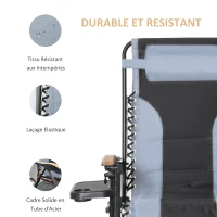 Outsunny Chaise Longue Pliable zéro gravité Dossier réglable Tablette tétière métal époxy Polyester Coton Gris Noir(m-7)