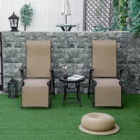 Outdoor Set of 2 Outdoor Sun Lounger 10-Position Adjustable Texteline Folding Reclining Chairs with Footrest for Patio Garden, Beige(m-7)