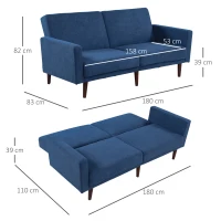 HOMCOM Canapé Convertible 2 Places Dossier inclinable 3 Positions Pieds Bois Eucalyptus Velours 100% Polyester Bleu(m-3)