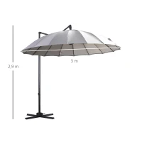 Outsunny Parasol déporté rond inclinable rotatif 360° manivelle piètement acier mât alu. dim. Ø 3 x 2,4H m polyester haute densité gris(m-3)