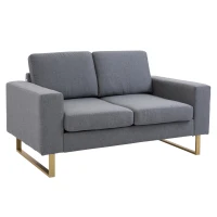 HOMCOM Modern Double 2 Seat Sofa Compact Loveseat Couch Padded Linen Upholstery Steel Leg Grey(m-1)