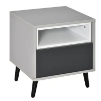 HOMCOM Chevet Table de Nuit Design Contemporain 40L x 40l x 45H cm tiroir + Niche Panneaux Particules Gris Blanc(m-1)